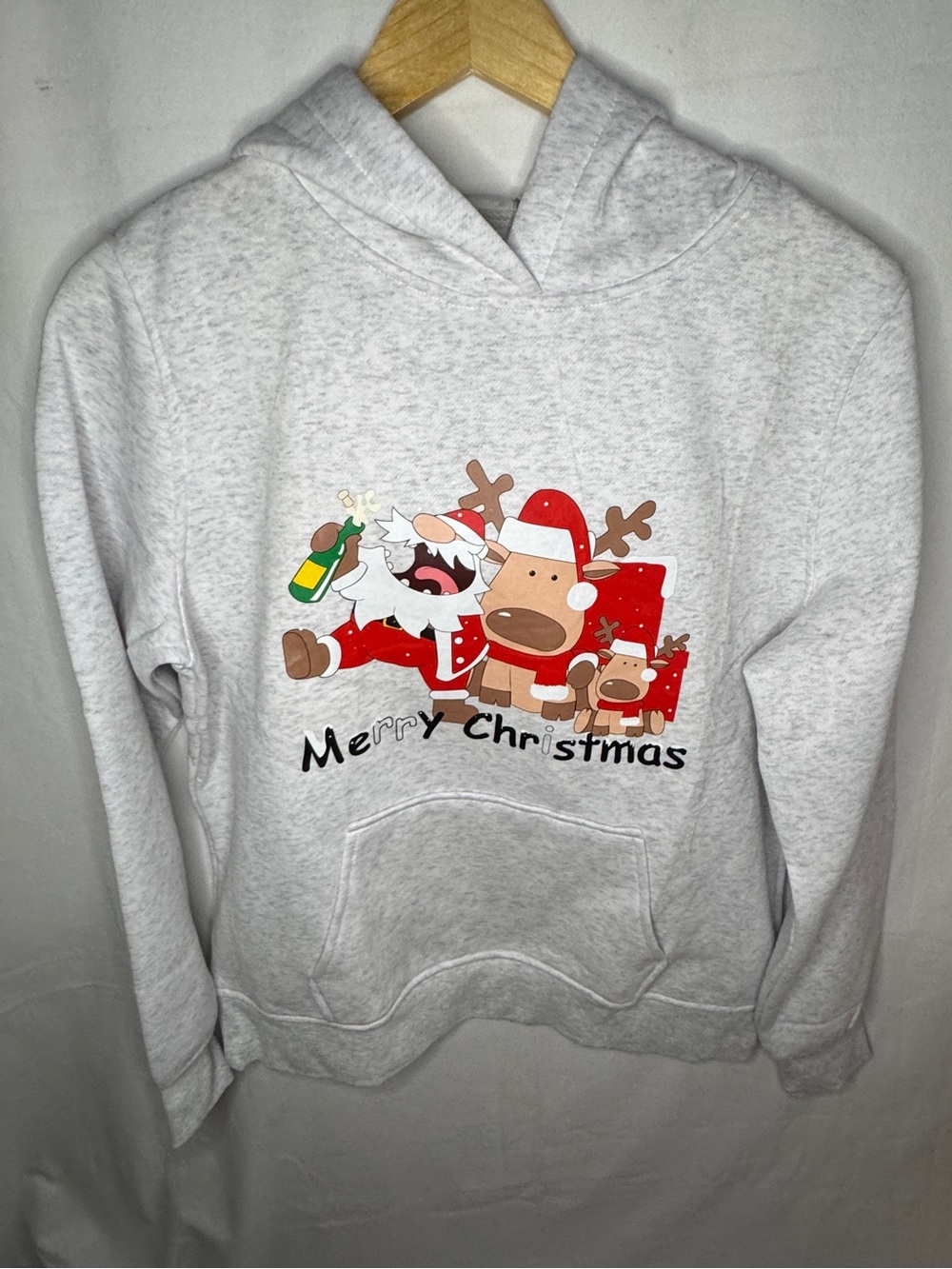 Women's Light Gray 'Merry Christmas' Hooded Sweatshirt